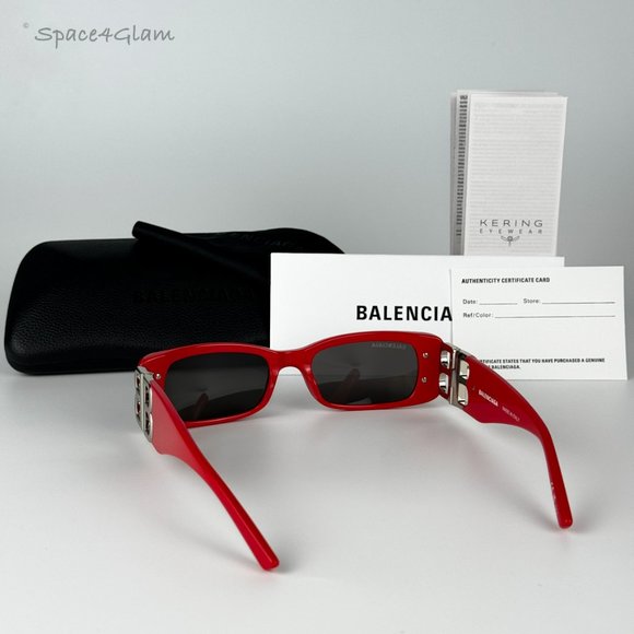 NEW Balenciaga BB0096S 015 Red Silver Logo Rectangle Unisex Sunglasses - Picture 8 of 12